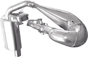 Shiny metallic single pipe exhaust system with Trail Chef mount for Trail Chef bikes