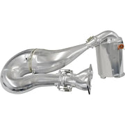 Silver-colored single pipe snowmobile exhaust with SLP advanced silencing tech for XP models