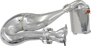 Silver-colored single pipe snowmobile exhaust with SLP advanced silencing tech for XP models