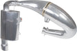 Silver-colored single pipe Pol 800 snowmobile exhaust system with muffler and tuned pipe