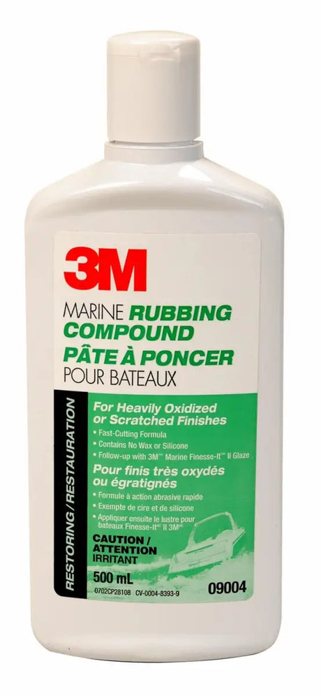 Bottle of 3M Marine Rubbing Compound for polishing boats and marine surfaces