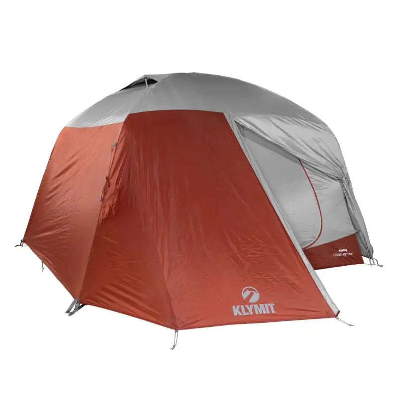 Durable Klymit tent with orange and gray panels, model 09C4RD01D