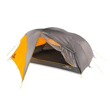 Two-tone gray and orange dome tent with open entrance from 09M4OR01D Klymit Tents