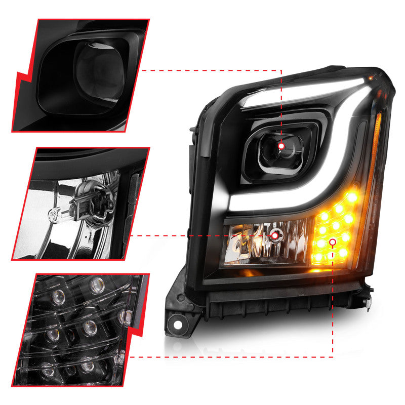 ANZO 111535 Anzo 15-17 GMC Yukon/Yukon XL Projector Headlights Black Housing/Clear Lens (w/ Light Bars)