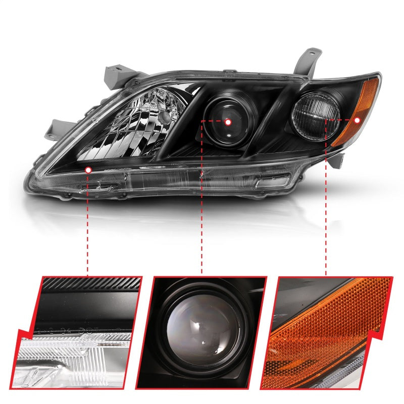 ANZO 121539 ANZO 2007-2011 Toyota Camry Projector Headlight Black Amber