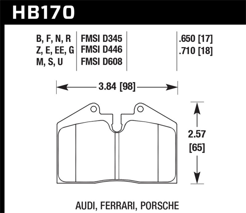 Hawk Performance HB170E.650 Hawk 89-94 Porsche 911 / 86-91 944 Front & Rear Blue 9012 Race Brake Pads
