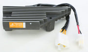 Black regulator rectifier with wires and connectors, meets OEM specifications for rectifier regulator