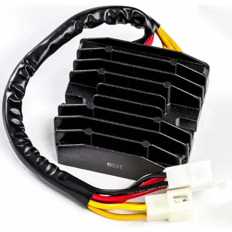 Black finned 10-122h regulator rectifier with wiring harness for OEM parts replacement