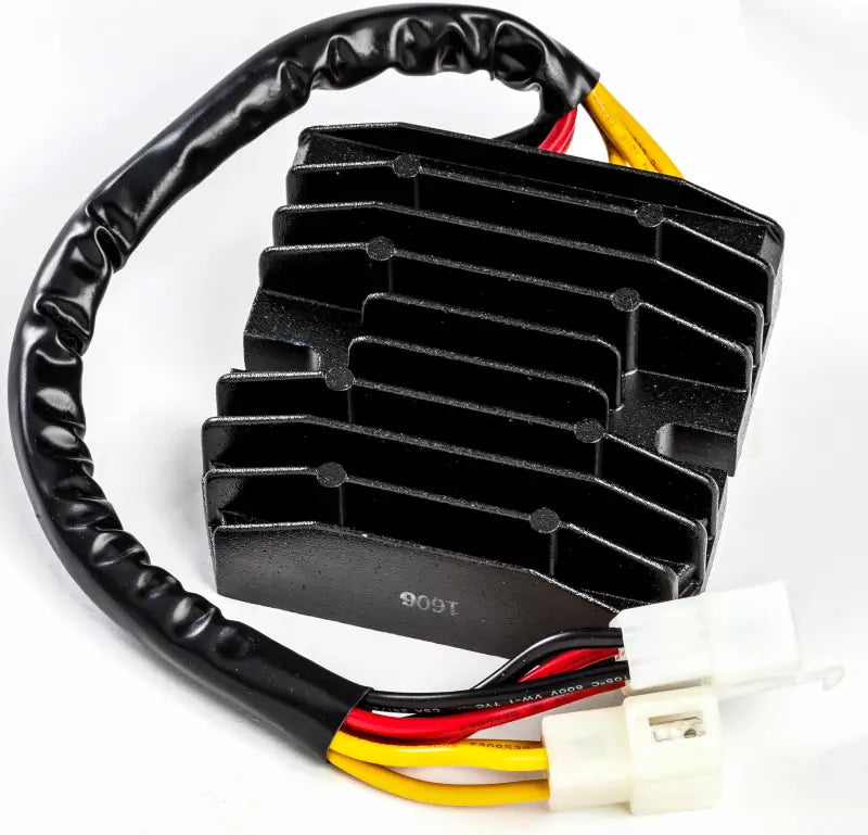 Black finned 10-122h regulator rectifier with wiring harness for OEM parts replacement
