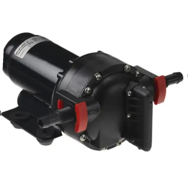 Johnson Pump Aqujet 5.2Gpm Water Press Pmp 12V for marine and RV applications, black and red design with mounting bracket.