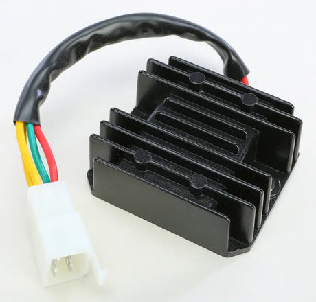 Black finned rectifier regulator with three-pin connector for vehicle’s electrical or RV parts & accessories