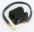 Black motorcycle regulator rectifier with heat sink fins and wiring harnesses for OEM specs