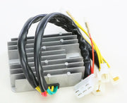 Silver automotive rectifier regulator with cooling fins and multi-colored wires for RV and truck parts