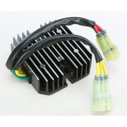 Black finned rectifier regulator with wiring harnesses for vehicle’s electrical system