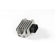 Silver metal rectifier regulator with black connector for vehicle’s electrical systems