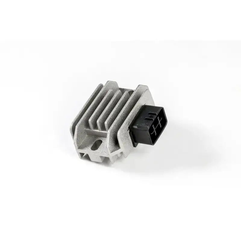 Silver metal rectifier regulator with black connector for vehicle’s electrical systems