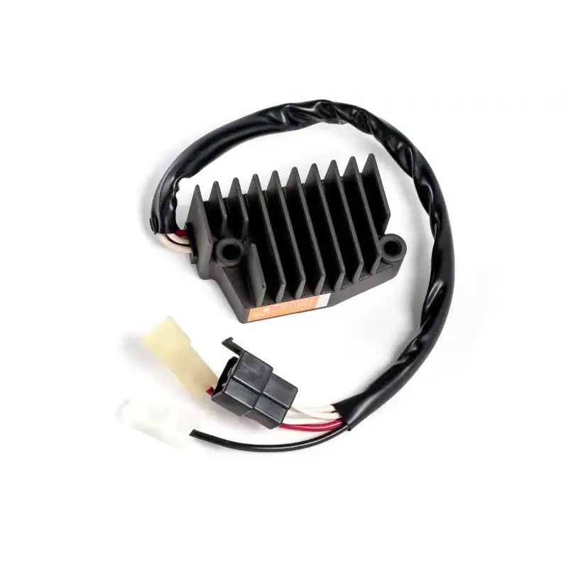 Black voltage regulator with wiring for 10-412 rectifier regulator, meets OEM specs, 1-year warranty