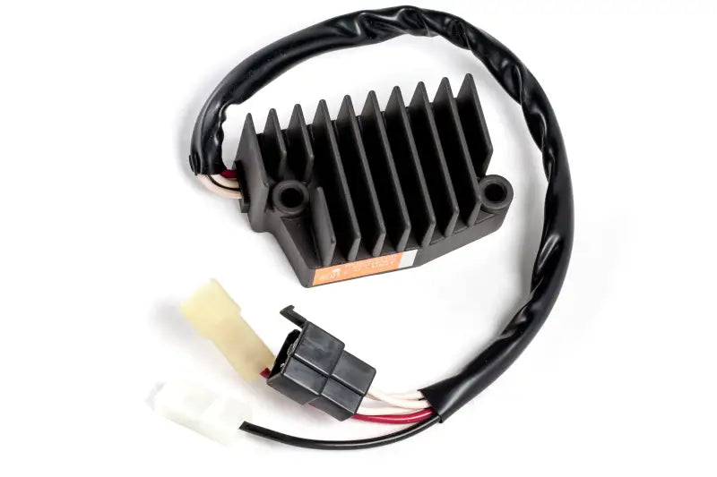 Black voltage regulator with wiring for 10-412 rectifier regulator, meets OEM specs, 1-year warranty
