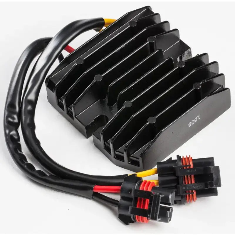 Black motorcycle regulator rectifier with wiring, 1-year warranty for the 10-562 model
