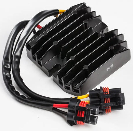 Black motorcycle regulator rectifier with wiring, 1-year warranty for the 10-562 model