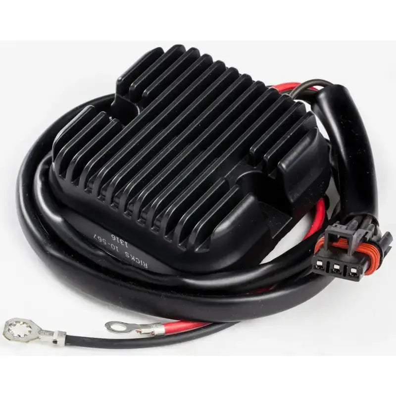 Black motorcycle rectifier regulator with heat sink fins for RV parts & accessories