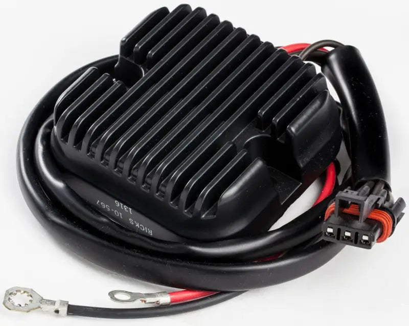 Black motorcycle rectifier regulator with heat sink fins for RV parts & accessories