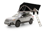 Silver car with rooftop tent and ladder from Freespirit High Country Series 55
