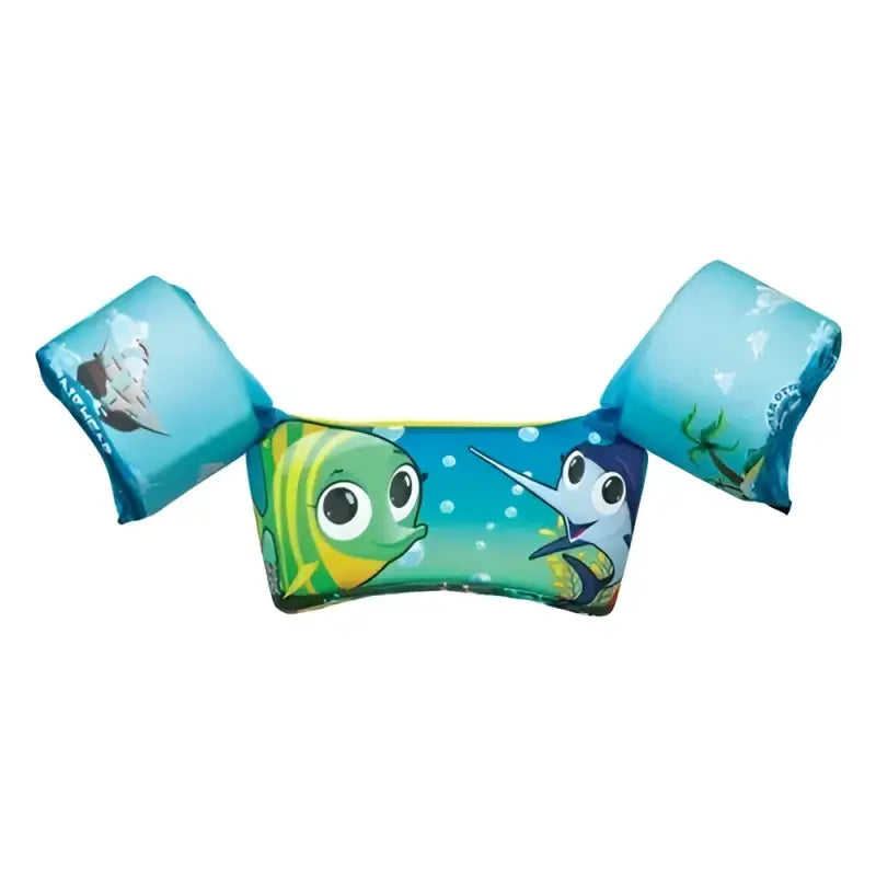 Colorful children's life vest with cartoon sea creatures, part of the Otter Elite Ch Life V Treasure II series from Airhead, designed for safety and comfort during water activities.