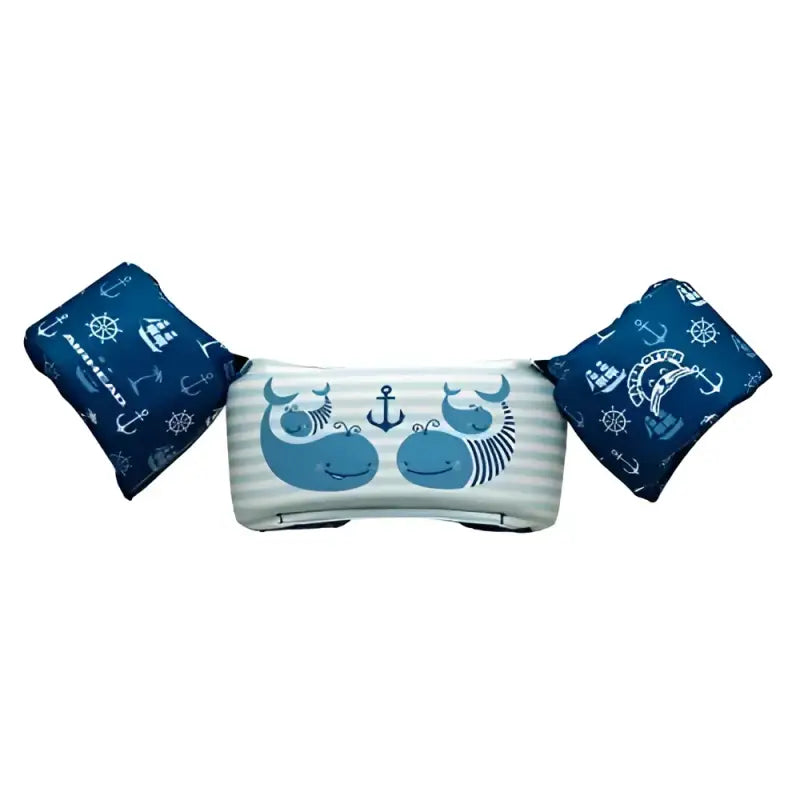10000-02-306 Airhead Otter Elite Ch Life V Maritime, nautical-themed life vest with maritime prints, blue and white color, featuring cartoon otters and anchor design.