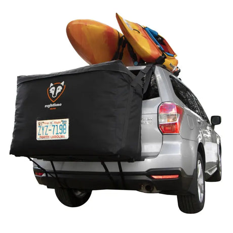 Car-mounted cargo carrier with 100B90 Rightline Cargo Saddlebag for extra storage