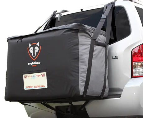 Car-mounted cargo carrier on 100B90 Rightline Cargo Saddlebag for extra storage