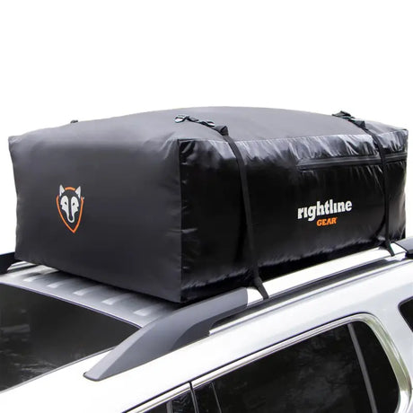 Black cargo carrier on 100S30 Rightline Sport 3 Car Top Carrier roof rack