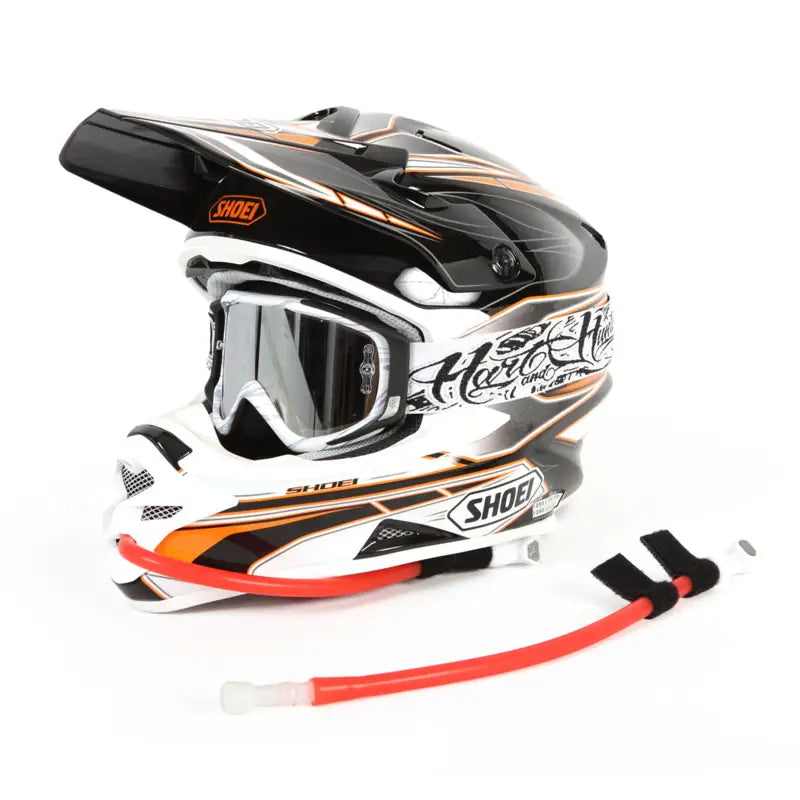 Black and white motocross helmet with goggles hydration tube for 101004 Uswe Helmet Handsfree Kit