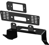 "101560 Winch Mount, OEM integrated design, durable black steel, requires drilling and lead rotation, ensures robust winch installation with stock bumper."