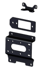 "101670 Winch Mount" product showing three black steel mounting plates for easy winch installation on stock bumpers, designed for OEM integration, requiring minimal drilling and shim adjustments.
