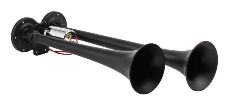 102-1 Kleinn Auto Compact Dual Horn, black dual horns, compact design, strong and clear sound, fits various vehicle models.