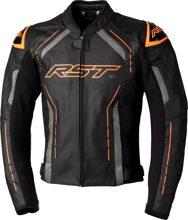 102977ORG-50 Rst S1 Ce Jacket Black/Grey/Neon Org Lthr 3Xl - RV and Auto Parts