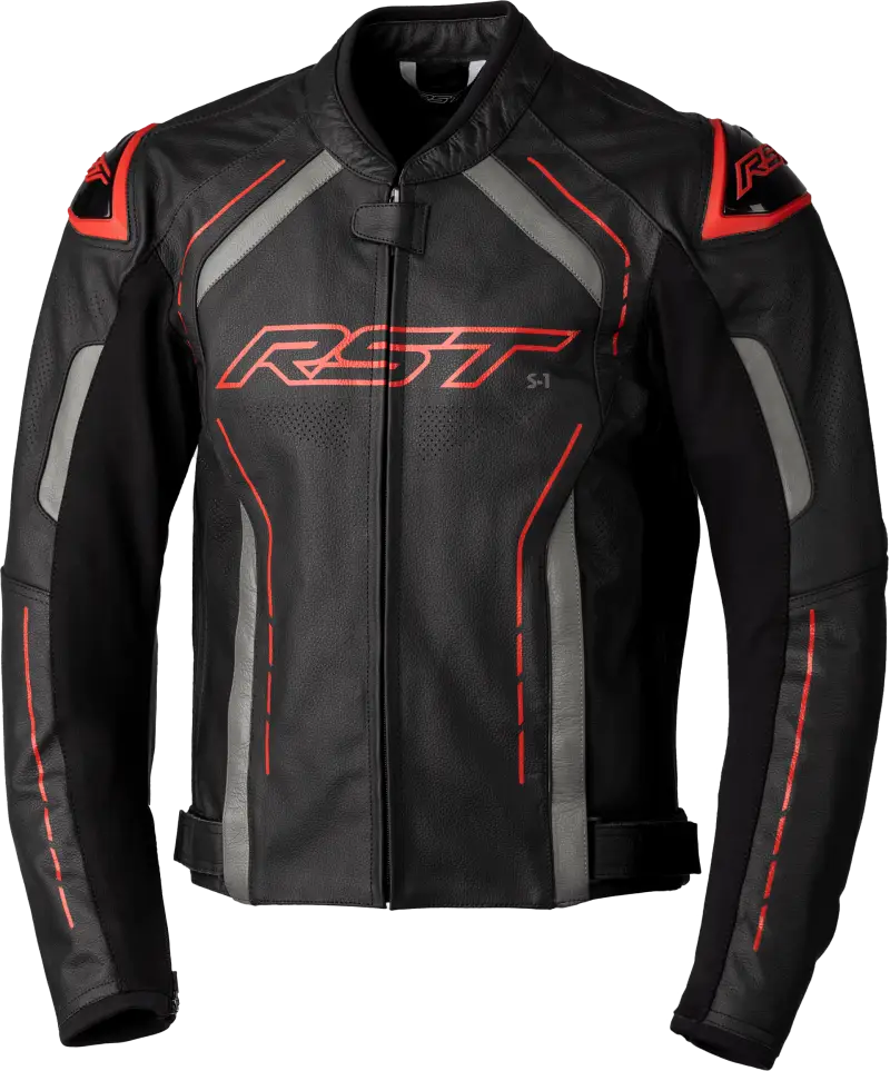102977RED-48 Rst S1 Ce Jacket Black/Grey/Red Leather 2Xl - RV and Auto Parts