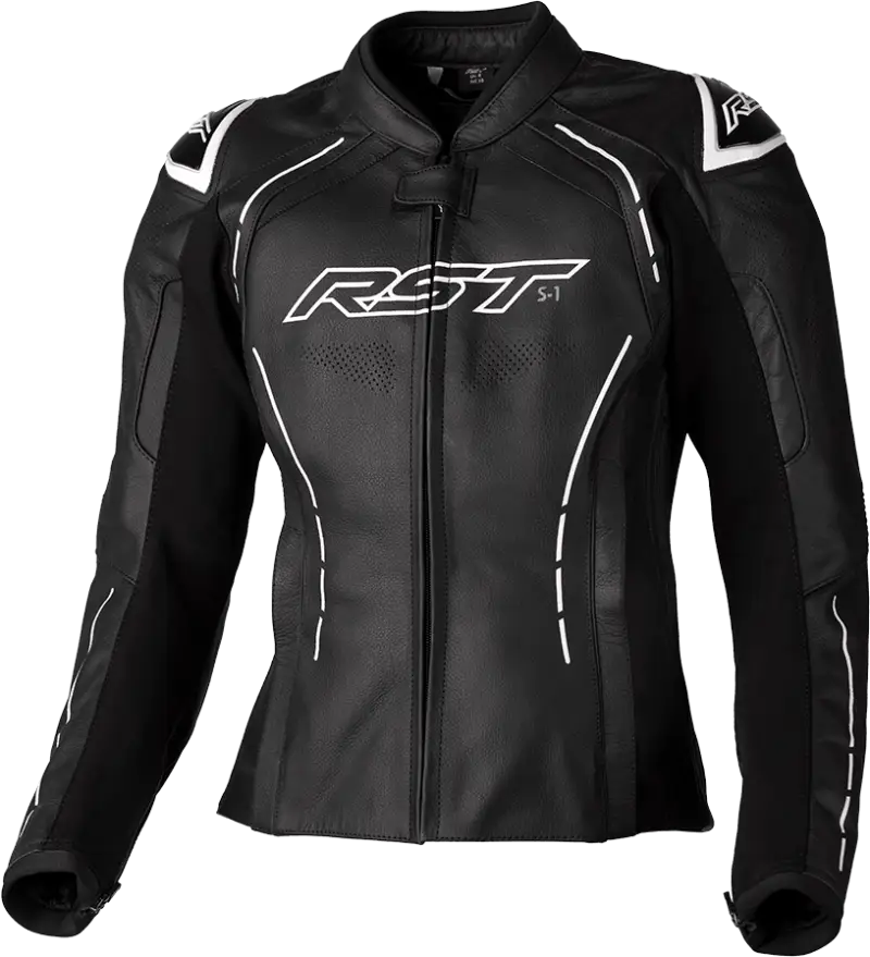 103043WHI-10 Rst Ladies S1 Ce Jacket Black/White Leather Sm - RV and Auto Parts