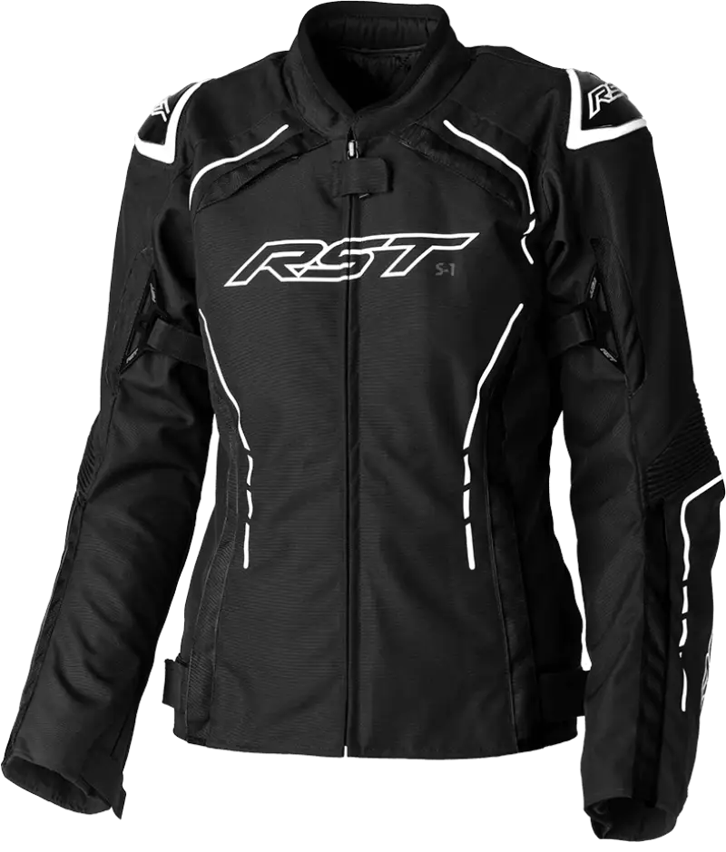 103056WHI-14 Rst Ladies S1 Ce Jacket Black/White Textile Lg - RV and Auto Parts