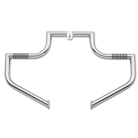 Chrome motorcycle crash bar on Lindby engine guard for Dyna 91-Up with triple chrome finish