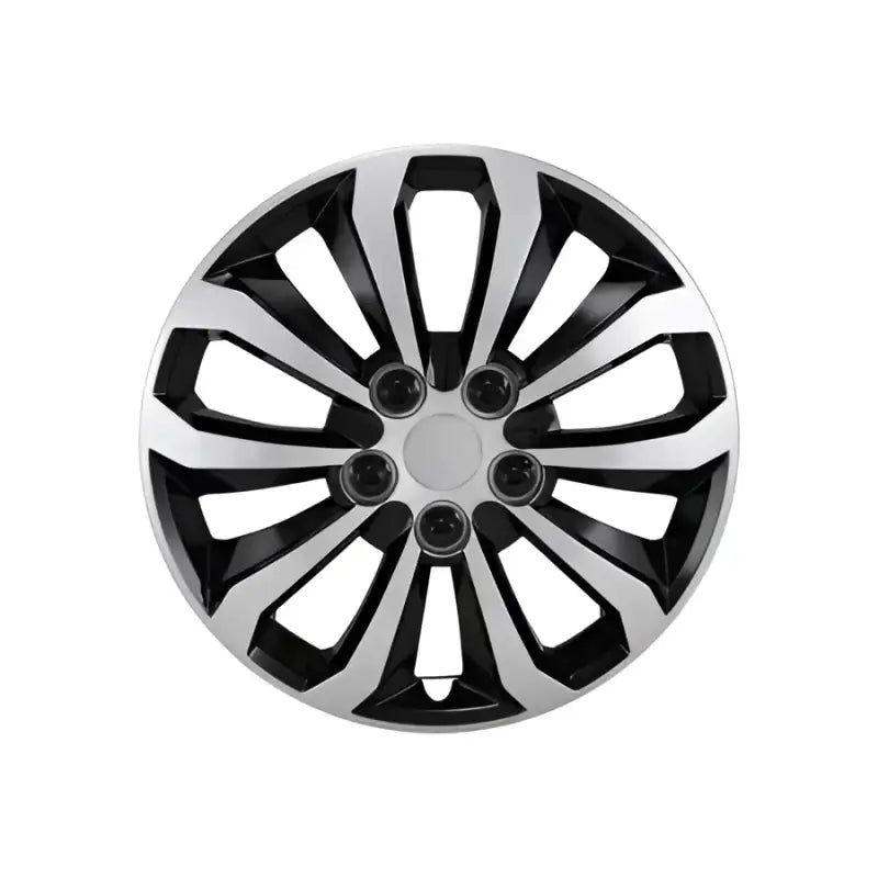 Stylish 106114SB Coast2Coast 10 spoke silver and black 14-inch wheel, set of 4, enhancing vehicle aesthetics and performance.