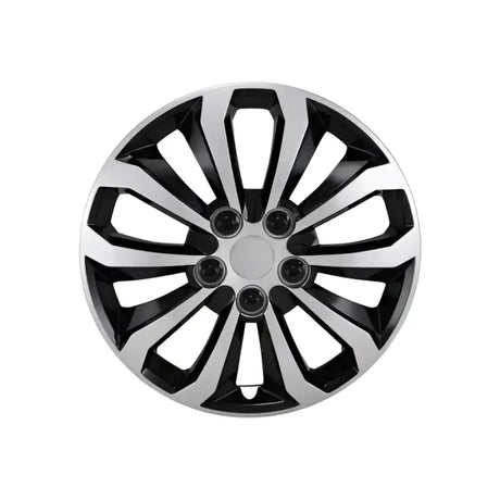 Stylish 106114SB Coast2Coast 10 spoke silver and black 14-inch wheel, set of 4, enhancing vehicle aesthetics and performance.
