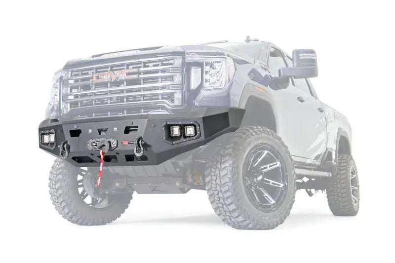 Black aftermarket truck bumper for 2020 GMC, model 107177 Warn Ind. HD Bumper
