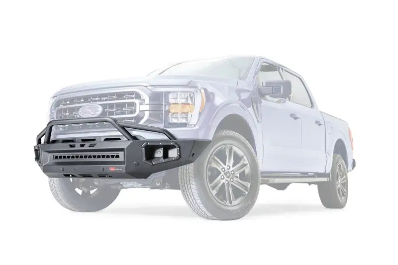 Black steel truck bumper for 2021 and newer Ford F150, model 107660 Warn Ind. Xp Bmpr