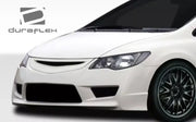 White Honda Civic 4dr with extreme dim aftermarket Duraflex bumper and black wheels