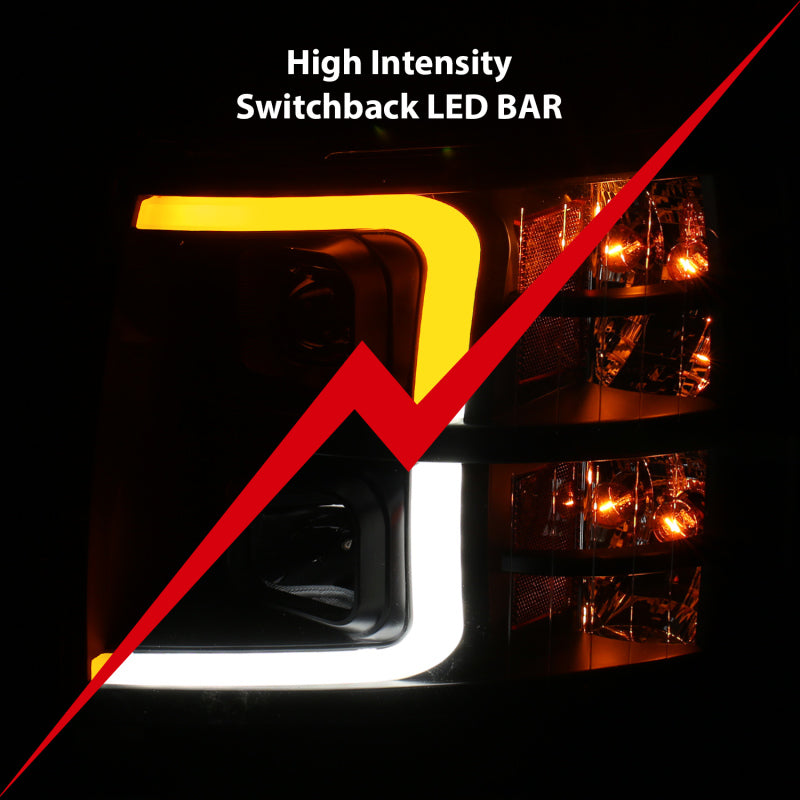 ANZO 111410 ANZO 07-13 Chevrolet Silverado 1500 Plank Style Projector Headlights Black w/ Amber