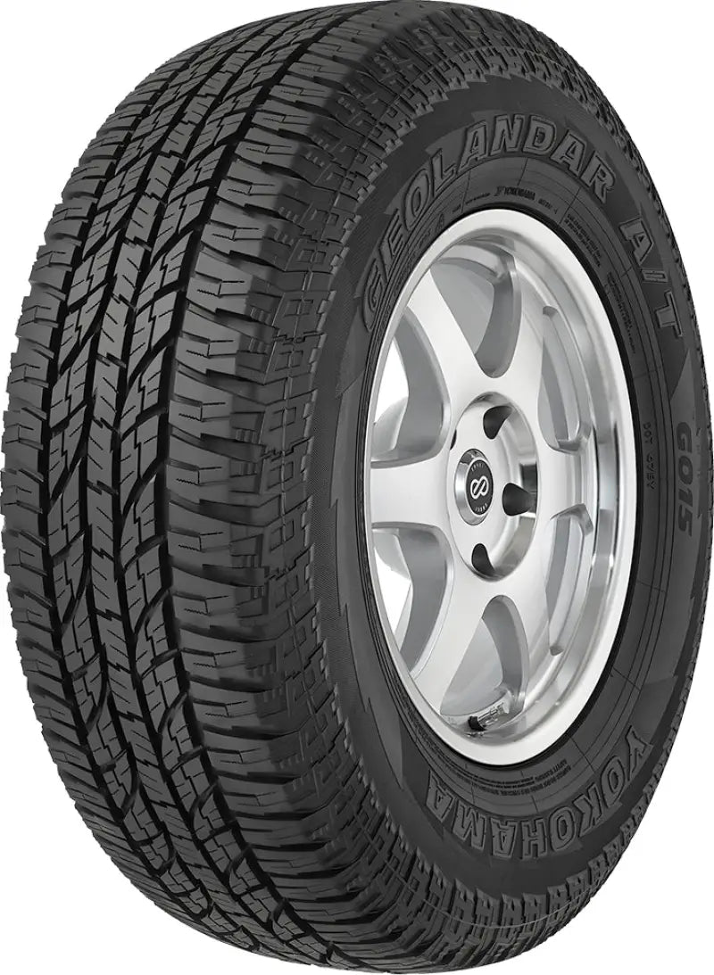 All-terrain tire with silver rim on Yokohama Geoa TG015 LT225/75R16 Owl