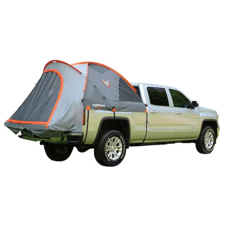 Rightline mid-size short bed tent attached to a truck, showcasing its custom fit and weatherproof construction.