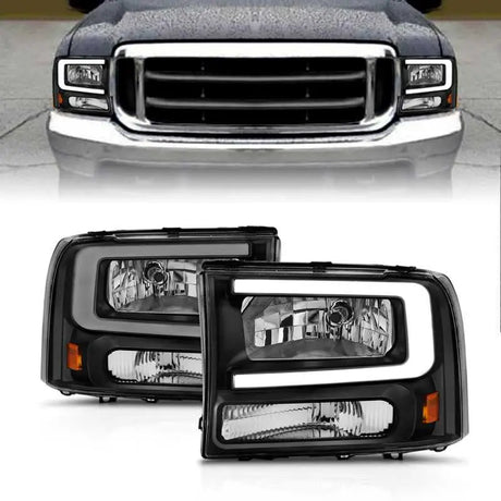 ANZO 111549 ANZO 99-04 Ford F250/F350/F450/Excursion (excl. 99) Crystal Headlights - w/ Light Bar Black Housing